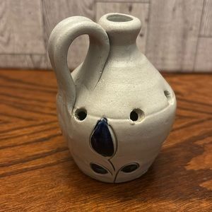 Vintage Williamsburg Pottery Jug Salt Glaze Cobalt Blue Flower Vase Pot